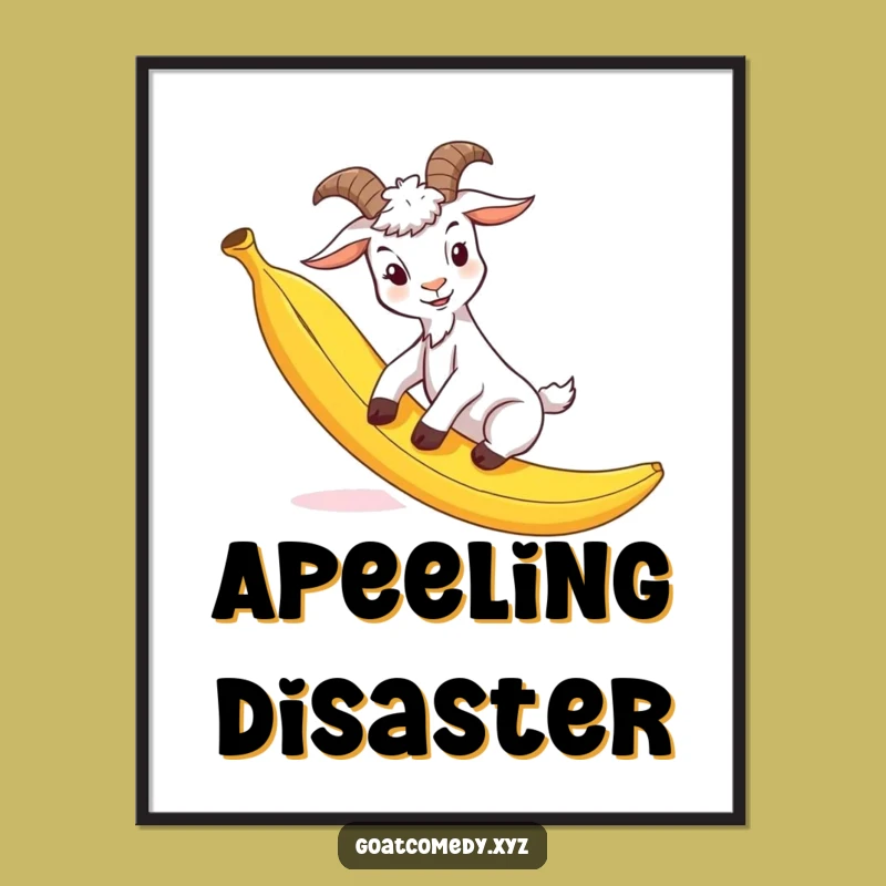 Funny Goat Banana Peel Digital Art: Instant Slapstick for Your Walls, Great Gift