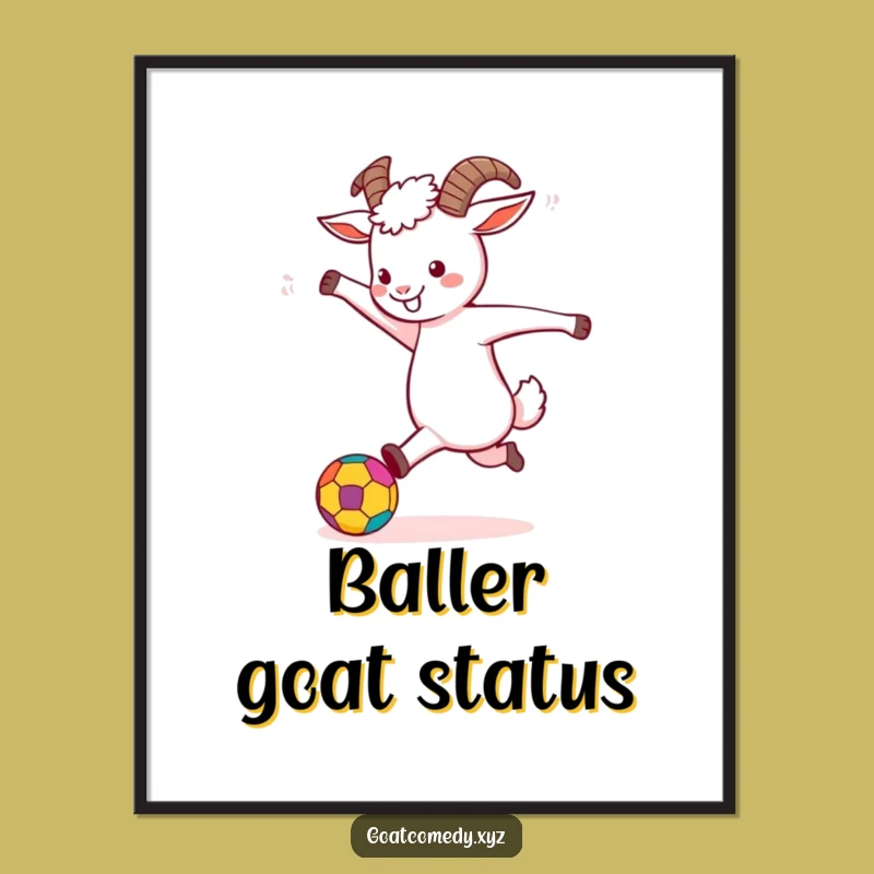 Funny Goat Kicking Ball Digital Print: Instant Playful Art for Walls