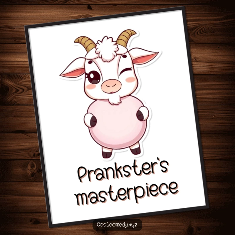 Funny goat digital art print featuring a mischievous wink and a whoopee cushion, ready to instantly add humor to any space.