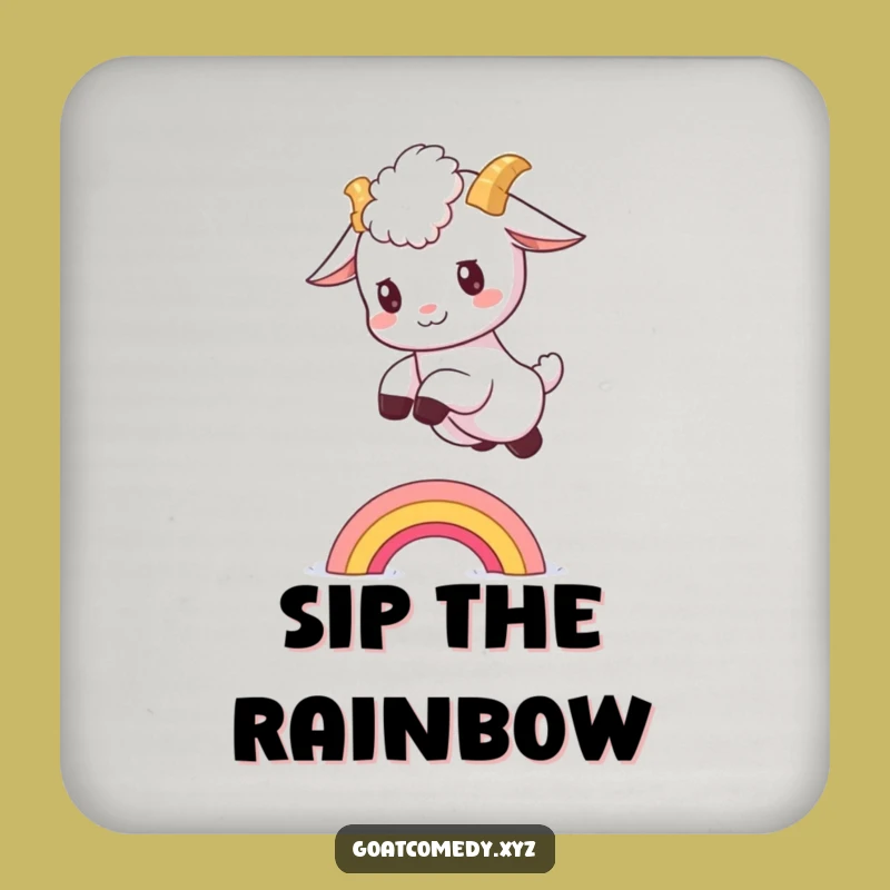 Funny Goat Rainbow Coaster: Protect Surfaces with Hilarious Kid Art