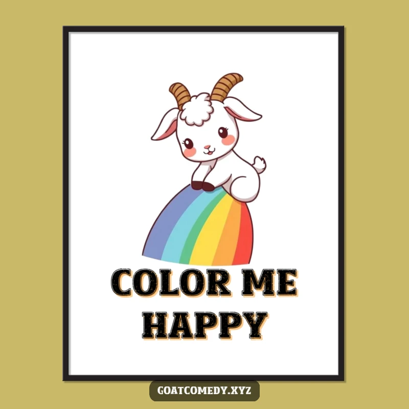 Funny Goat Rainbow Slide Poster: Whimsical Wall Art, Perfect Magical Gift