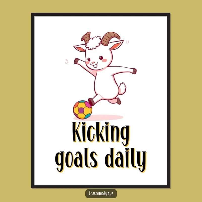 Free Printable Funny Wall Art: Goat Kicking Ball - Sporty Downloadable Decor!