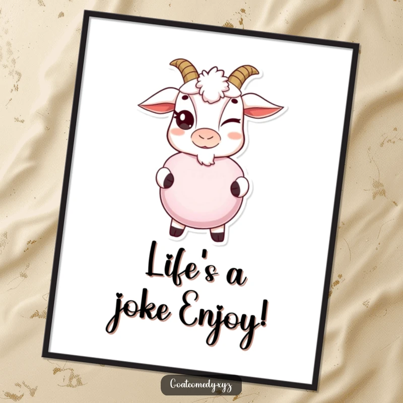 Funny Free Printable Wall Art: A goat with a sly wink holds a whoopee cushion, perfect for a humorous home.