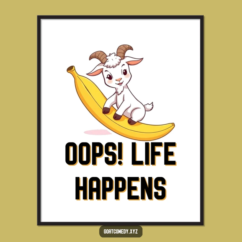 Funny Free Printable Wall Art: Goat's Banana Peel Slip, Comedic Scene, Quirky Downloadable Decor