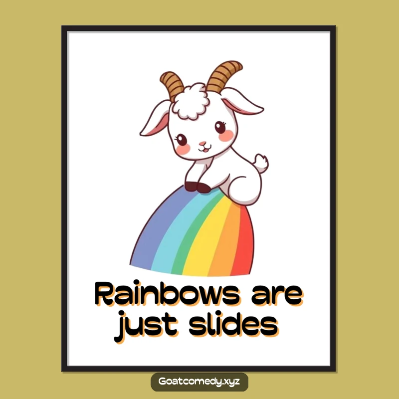 Funny Free Printable Wall Art: Goat's Rainbow Slide, Joyful Journey, Quirky Downloadable Decor
