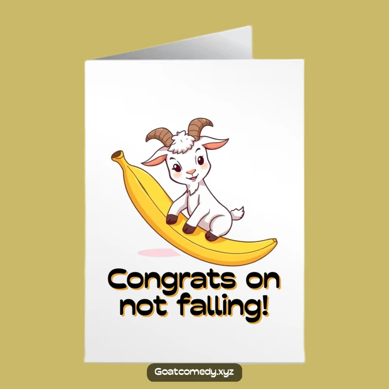 Free Printable Congrats Card: Goaty Slip-Up, Banana Peel Comedy, Funny Downloadable Gift