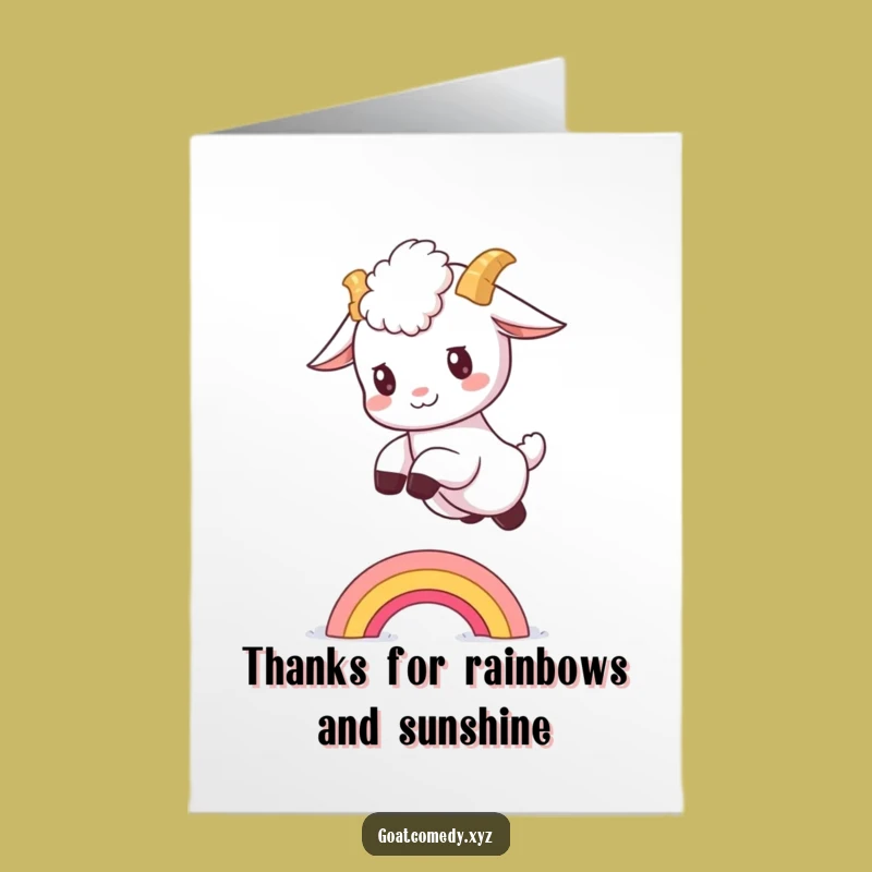 Free Printable Thank You Card: Leaping Goat Kid - Funny Downloadable Gratitude Note